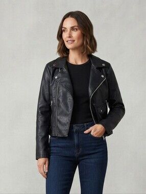 Ashley By 26 International Sleek Black Faux Leather Jacket Size Medium
